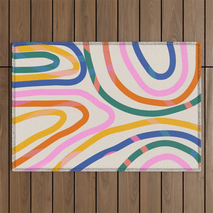 Whimsical Abstract Rainbows Lines Art Outdoor Rug Gallery Image 1