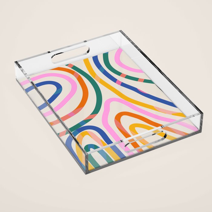 Whimsical Abstract Rainbows Lines Art Acrylic Tray Gallery Image 1