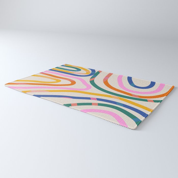 Whimsical Abstract Rainbows Lines Art Rug Gallery Image 3