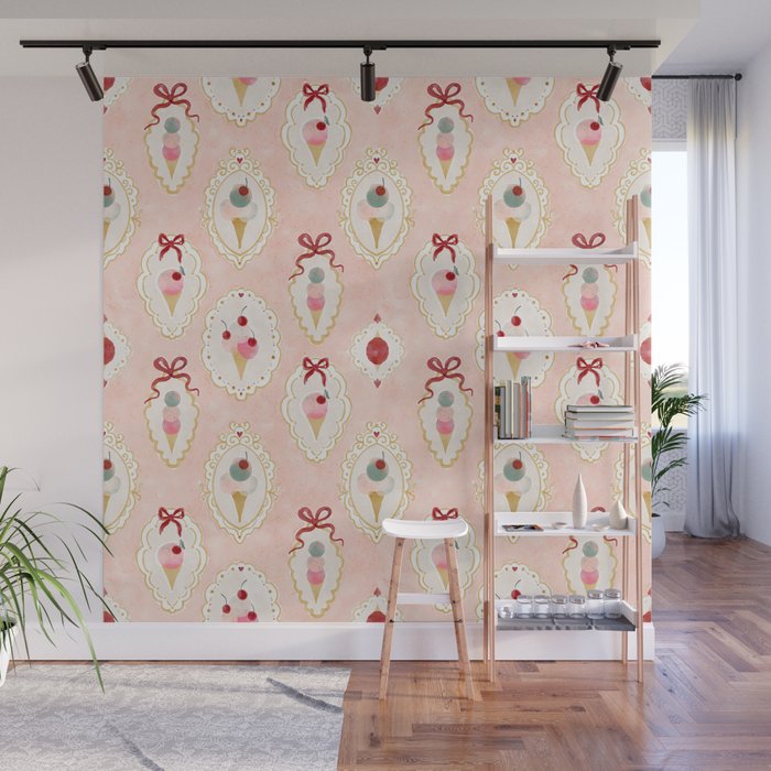 Victorian Watercolor Ice Cream in Frame Wall Mural Gallery Image 1