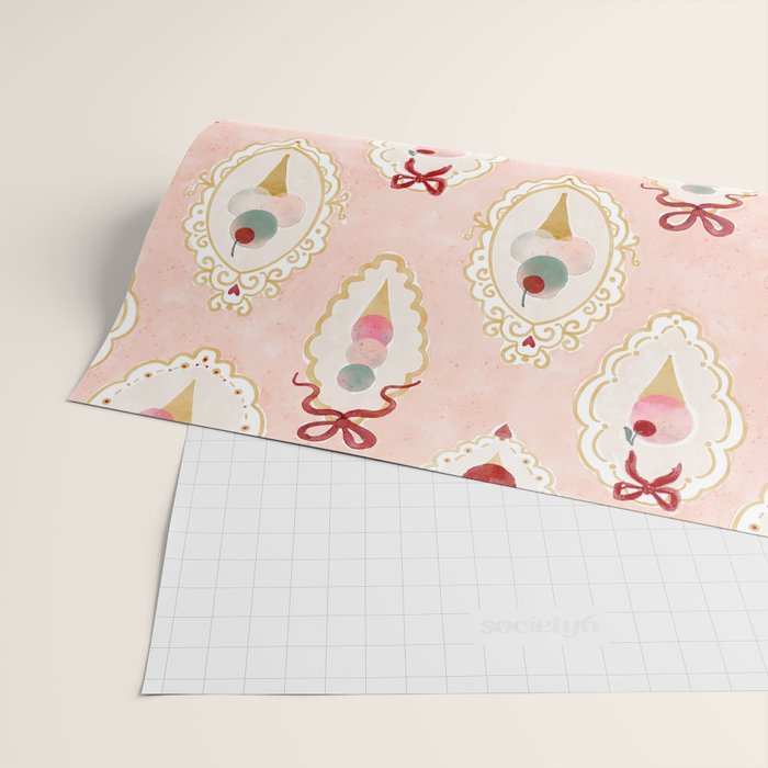 Victorian Watercolor Ice Cream in Frame Wrapping Paper Gallery Image 2