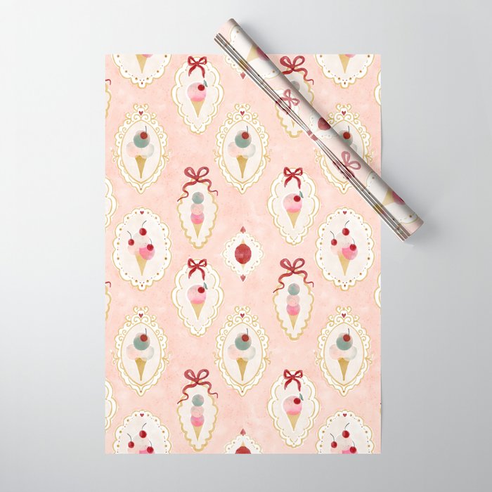 Victorian Watercolor Ice Cream in Frame Wrapping Paper Gallery Image 1