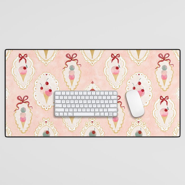Victorian Watercolor Ice Cream in Frame Desk Mat Gallery Image 1