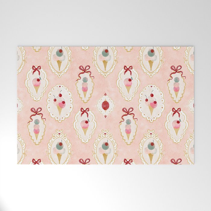 Victorian Watercolor Ice Cream in Frame Welcome Mat Gallery Image 1