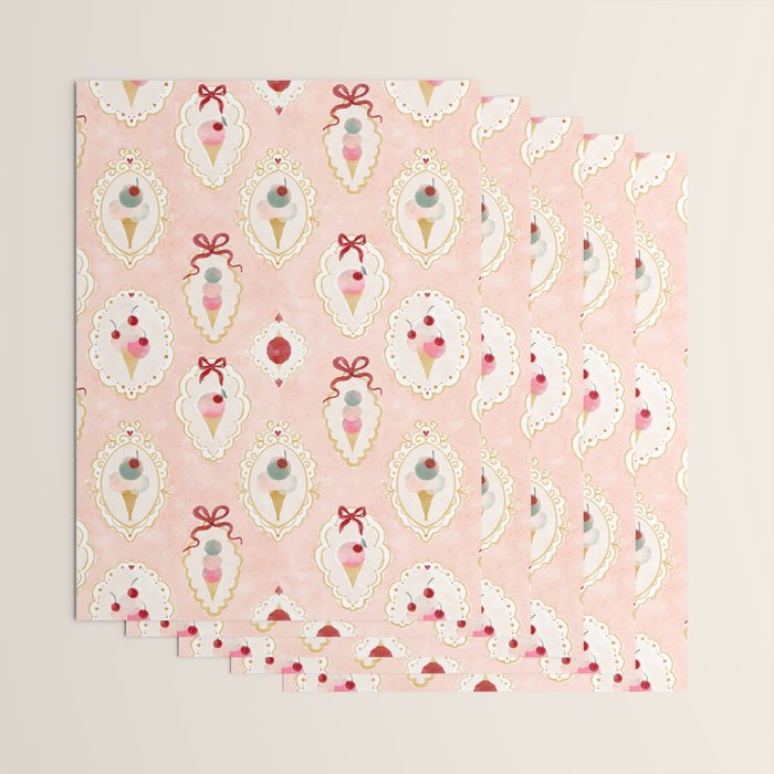Victorian Watercolor Ice Cream in Frame Wrapping Paper Gallery Image 3