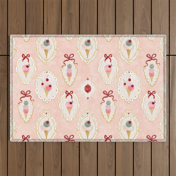Victorian Watercolor Ice Cream in Frame Outdoor Rug Gallery Image 1