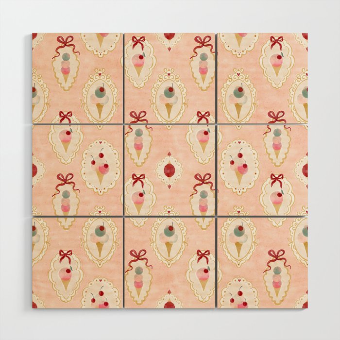 Victorian Watercolor Ice Cream in Frame Wood Wall Art Gallery Image 1