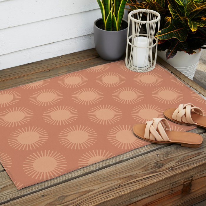 Boho Summer Sun Pattern XII Peach Outdoor Rug Gallery Image 2