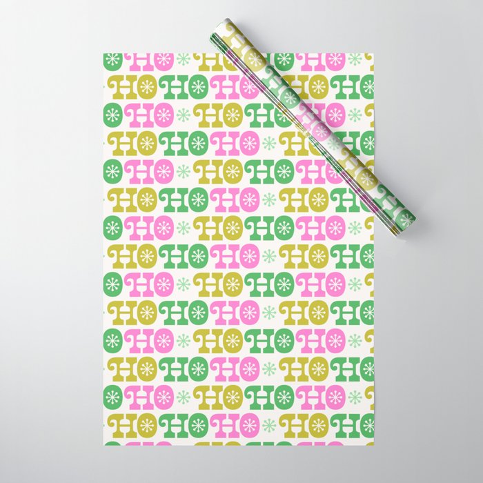 Ho Ho Ho - Pink and Green Wrapping Paper Gallery Image 1