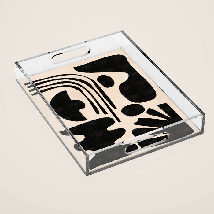 Abstract Mid-Century Modern Black and Beige Composition Acrylic Tray Gallery Image 1