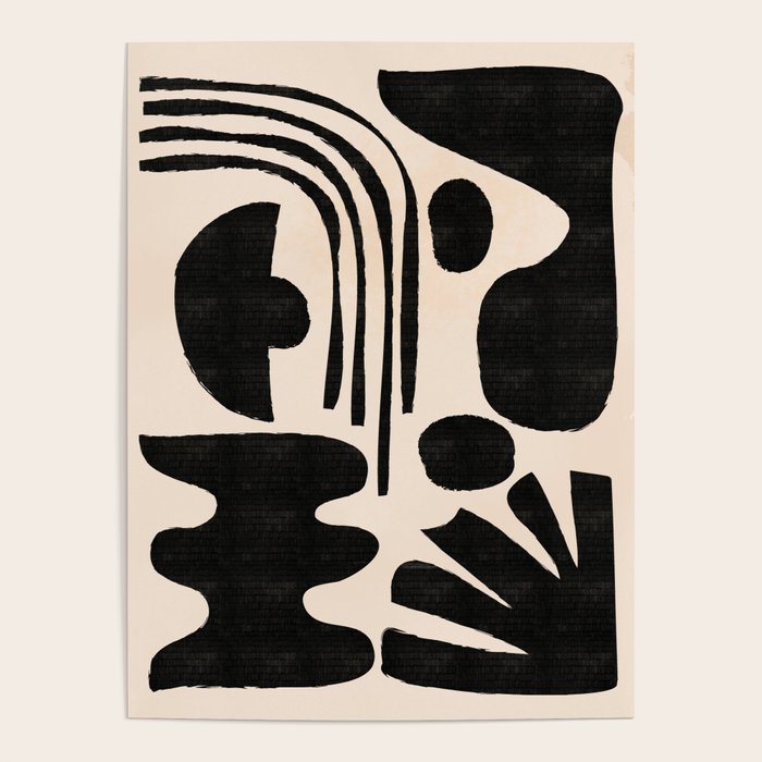 Abstract Mid-Century Modern Black and Beige Composition Poster Gallery Image 4