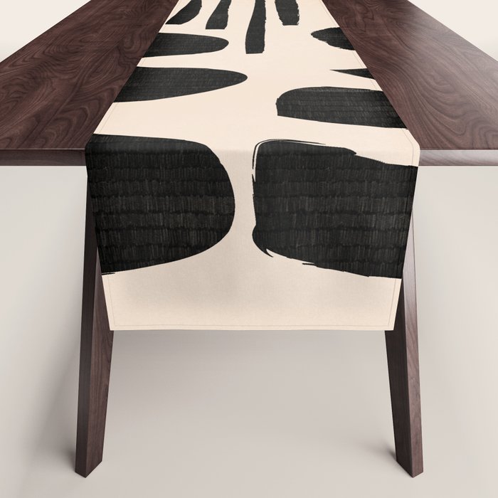 Abstract Mid-Century Modern Black and Beige Composition Table Runner Gallery Image 1