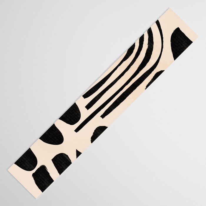 Abstract Mid-Century Modern Black and Beige Composition Table Runner Gallery Image 3