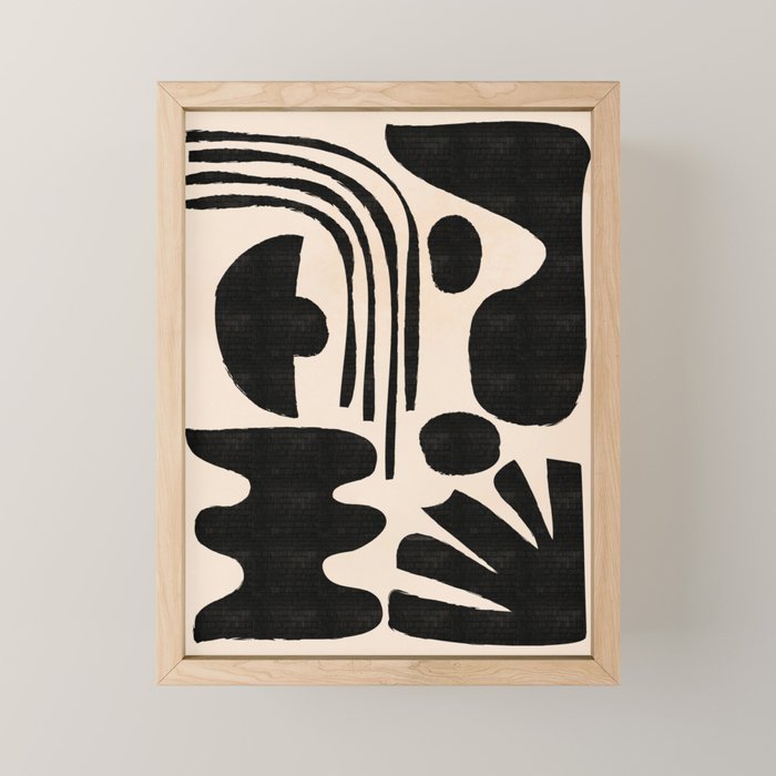 Abstract Mid-Century Modern Black and Beige Composition Mini Art Print Gallery Image 1