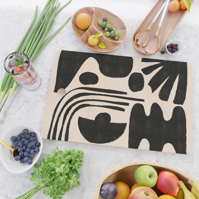 Abstract Mid-Century Modern Black and Beige Composition Cutting Board Gallery Image 2