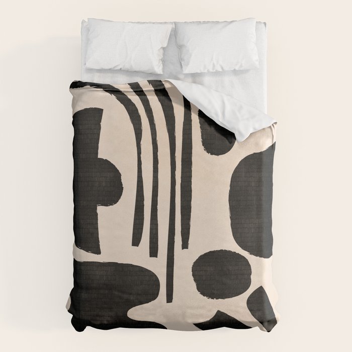 Abstract Mid-Century Modern Black and Beige Composition Duvet Cover Gallery Image 1