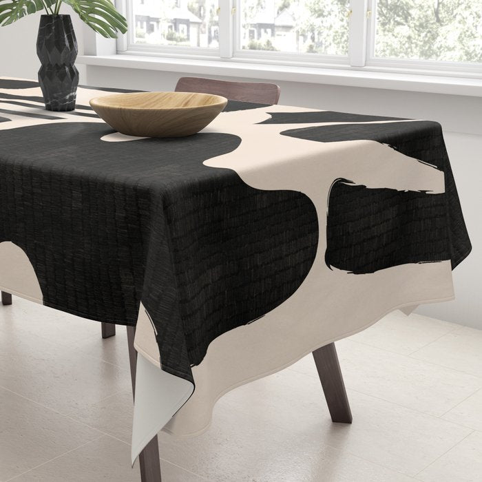 Abstract Mid-Century Modern Black and Beige Composition Tablecloth Gallery Image 3