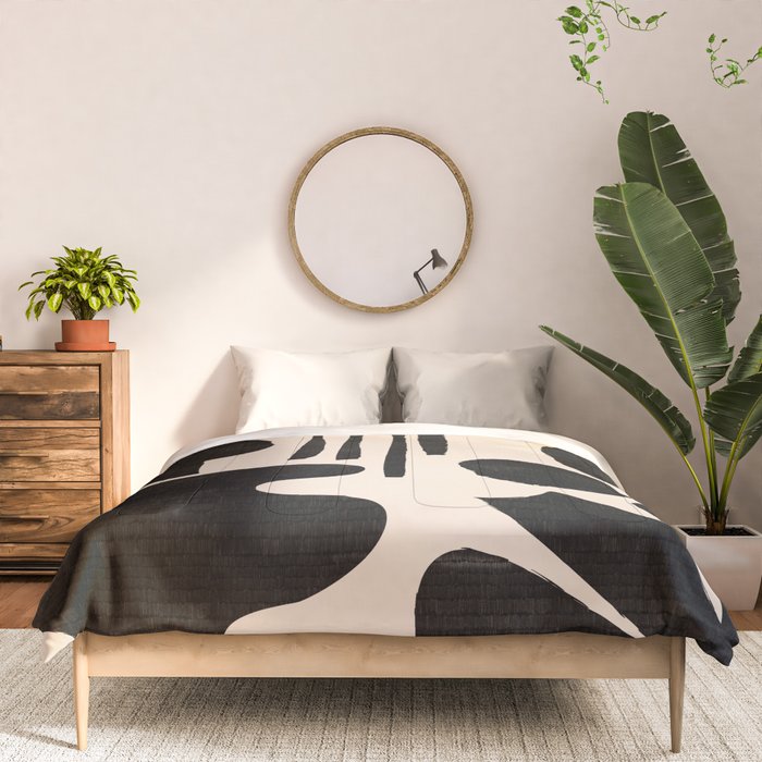 Abstract Mid-Century Modern Black and Beige Composition Comforter Gallery Image 3