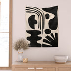 Abstract Mid-Century Modern Black and Beige Composition Wall Tapestry Gallery Image 2