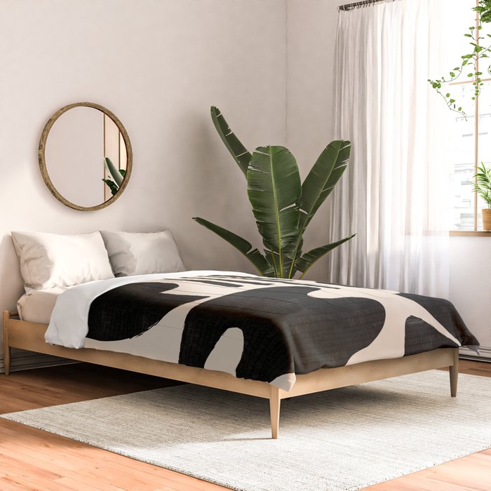 Abstract Mid-Century Modern Black and Beige Composition Comforter Gallery Image 2