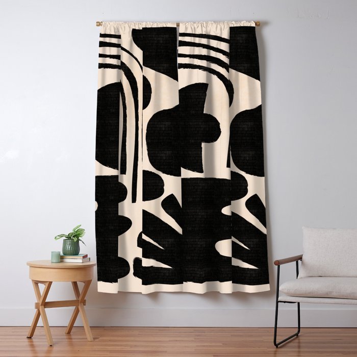 Abstract Mid-Century Modern Black and Beige Composition Window Curtain Gallery Image 5