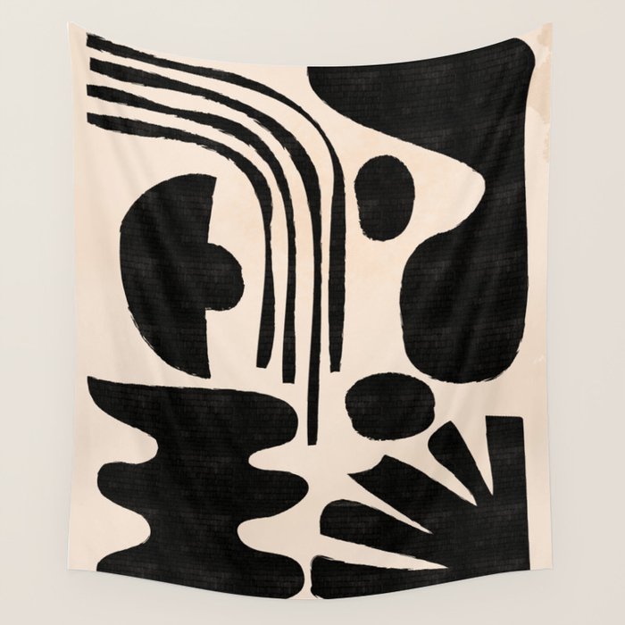 Abstract Mid-Century Modern Black and Beige Composition Wall Tapestry Gallery Image 4