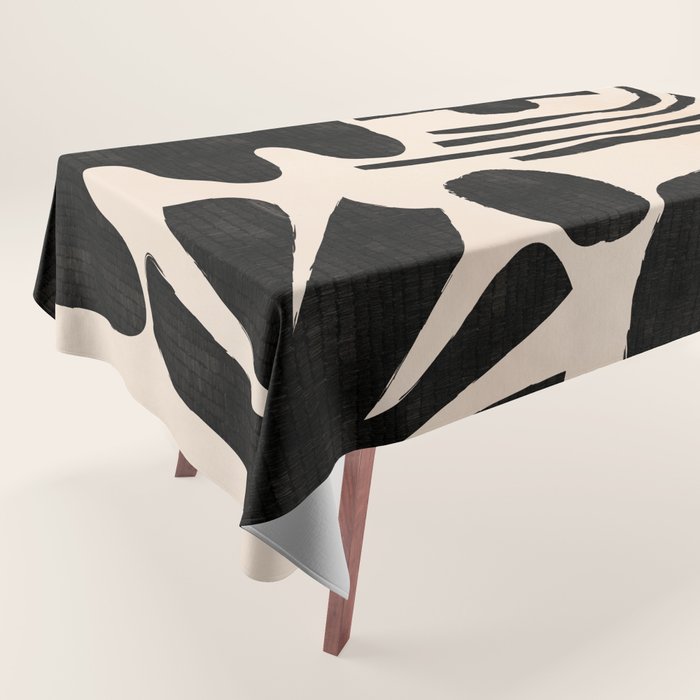 Abstract Mid-Century Modern Black and Beige Composition Tablecloth Gallery Image 1