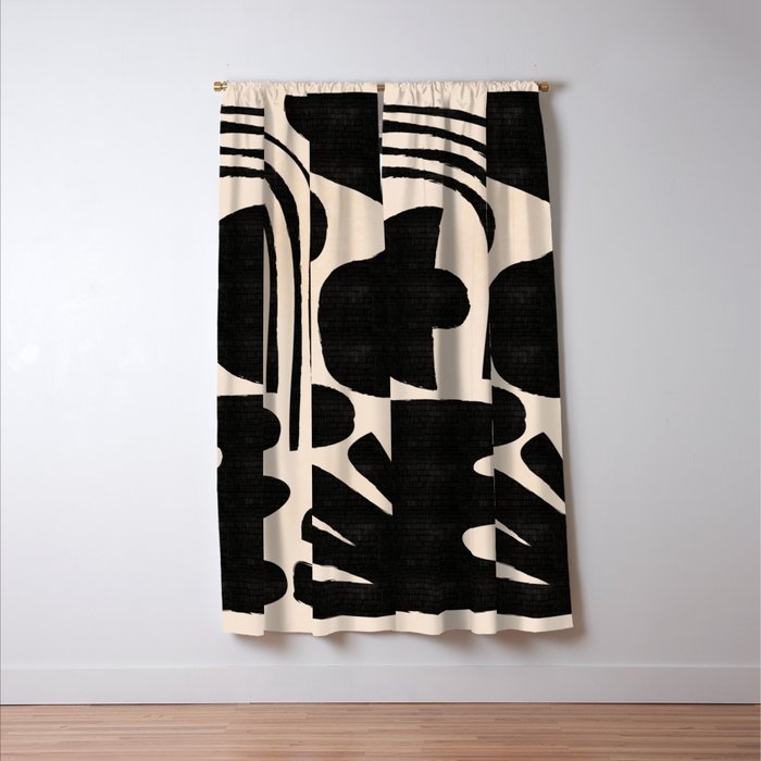 Abstract Mid-Century Modern Black and Beige Composition Window Curtain Gallery Image 3