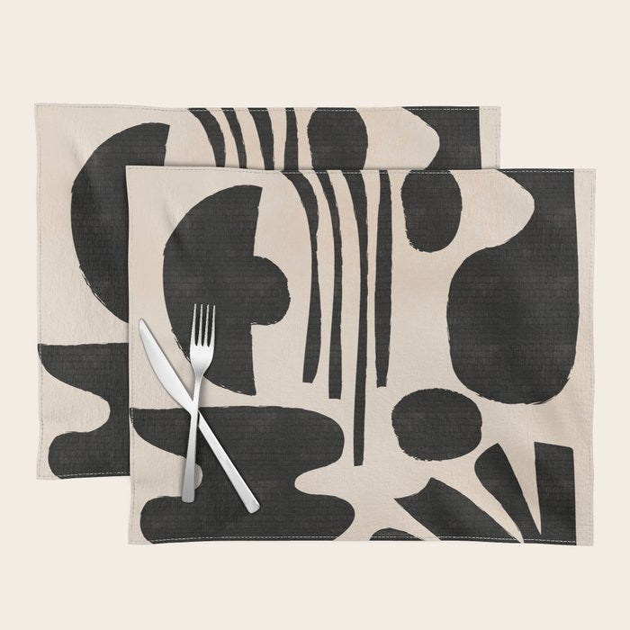 Abstract Mid-Century Modern Black and Beige Composition Placemat Gallery Image 1