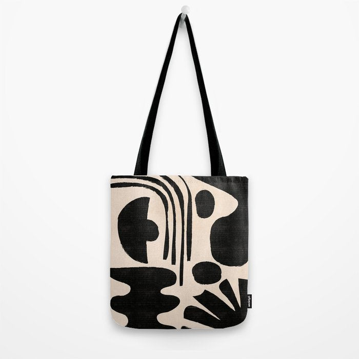 Abstract Mid-Century Modern Black and Beige Composition Tote Bag Gallery Image 2