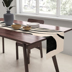 Abstract Mid-Century Modern Black and Beige Composition Table Runner Gallery Image 2