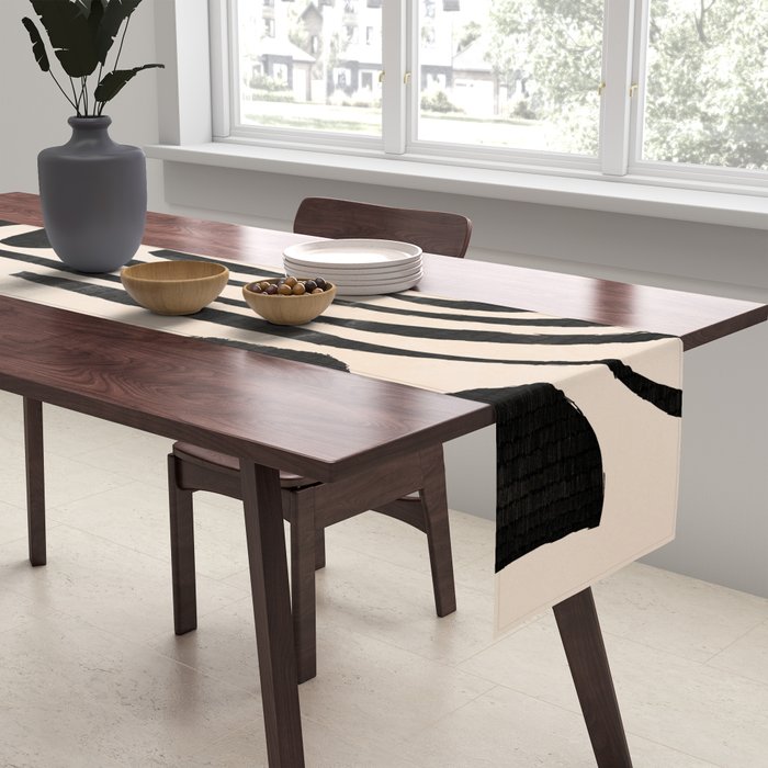 Abstract Mid-Century Modern Black and Beige Composition Table Runner Gallery Image 2