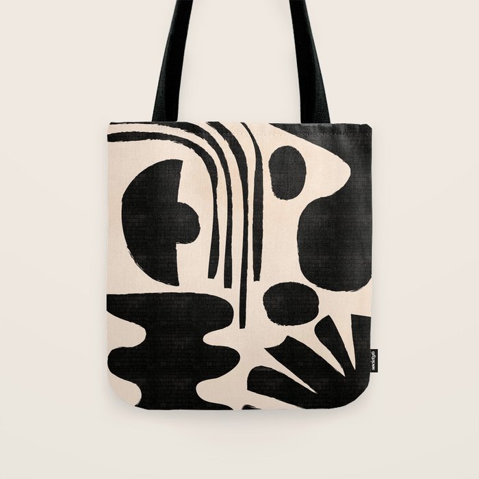 Abstract Mid-Century Modern Black and Beige Composition Tote Bag Gallery Image 1