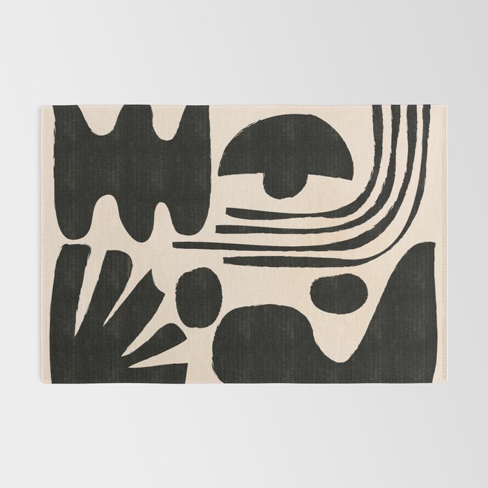 Abstract Mid-Century Modern Black and Beige Composition Rug Gallery Image 2
