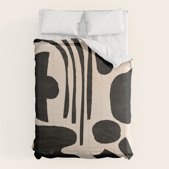 Abstract Mid-Century Modern Black and Beige Composition Comforter Gallery Image 6