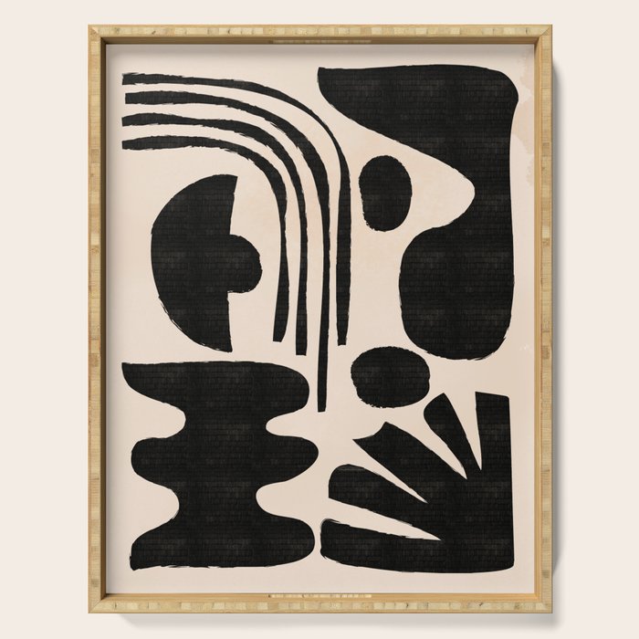 Abstract Mid-Century Modern Black and Beige Composition Serving Tray Gallery Image 1