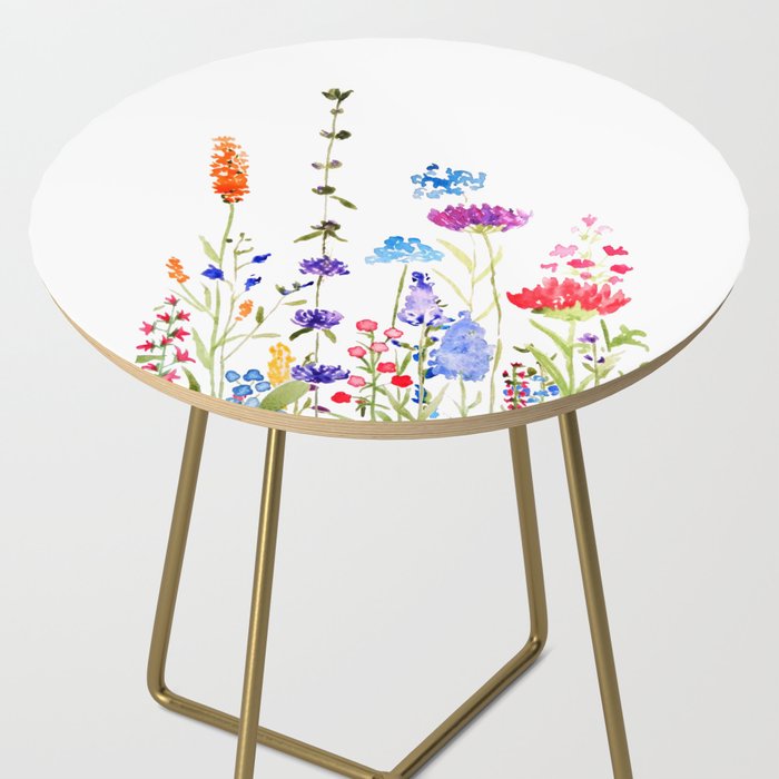 colorful wild flowers watercolor painting Side Table Gallery Image 2