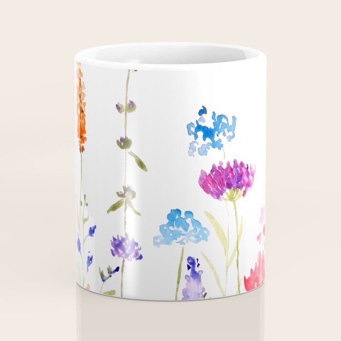 colorful wild flowers watercolor painting Coffee Mug Gallery Image 4