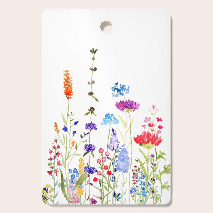 colorful wild flowers watercolor painting Cutting Board Gallery Image 1