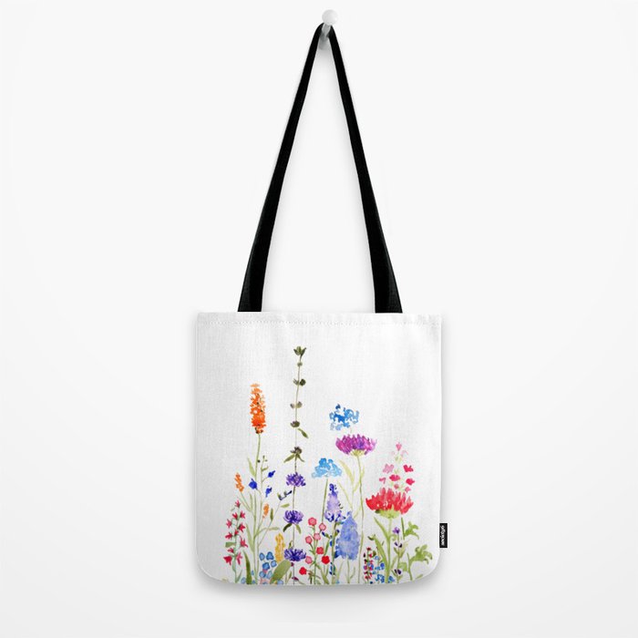 colorful wild flowers watercolor painting Tote Bag Gallery Image 2