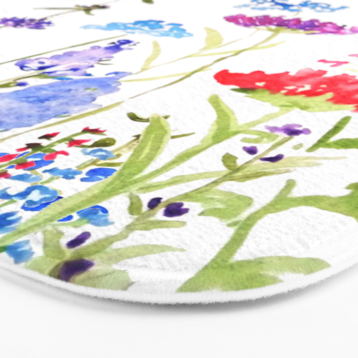 colorful wild flowers watercolor painting Bath Mat Gallery Image 3