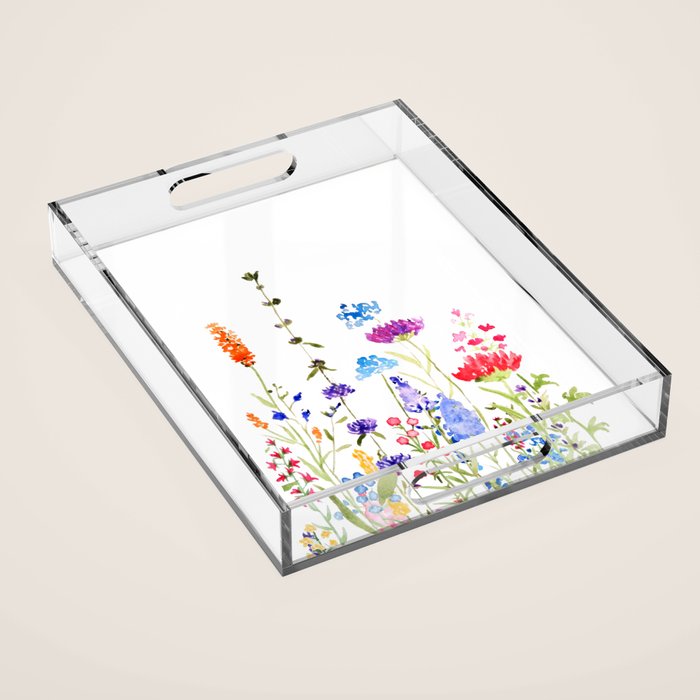 colorful wild flowers watercolor painting Acrylic Tray Gallery Image 1