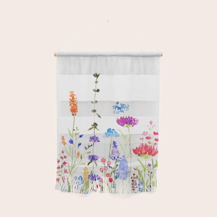 colorful wild flowers watercolor painting Wall Hanging Gallery Image 1