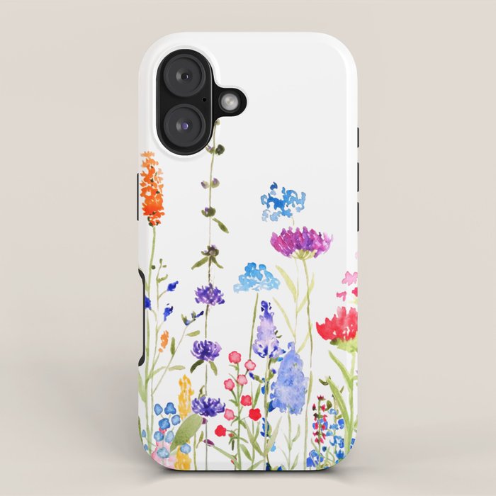 colorful wild flowers watercolor painting iPhone Case Gallery Image 1