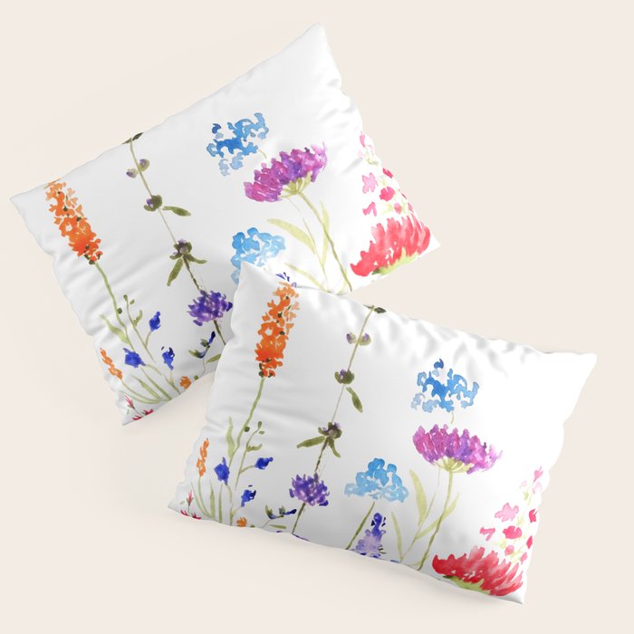 colorful wild flowers watercolor painting Pillow Sham Gallery Image 3