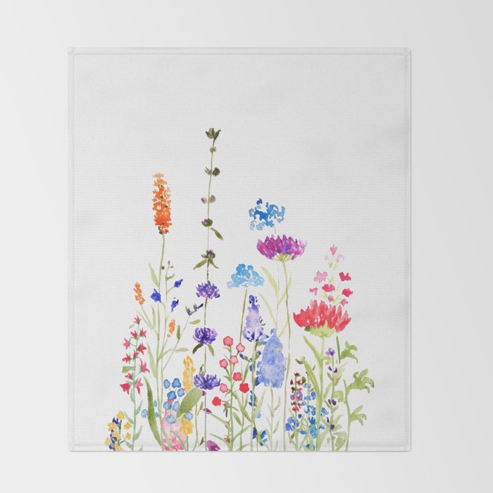 colorful wild flowers watercolor painting Throw Blanket Gallery Image 2