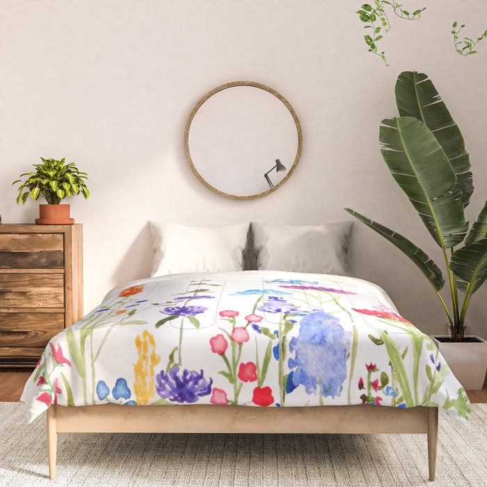 colorful wild flowers watercolor painting Comforter Gallery Image 3