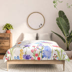 colorful wild flowers watercolor painting Comforter Gallery Image 3