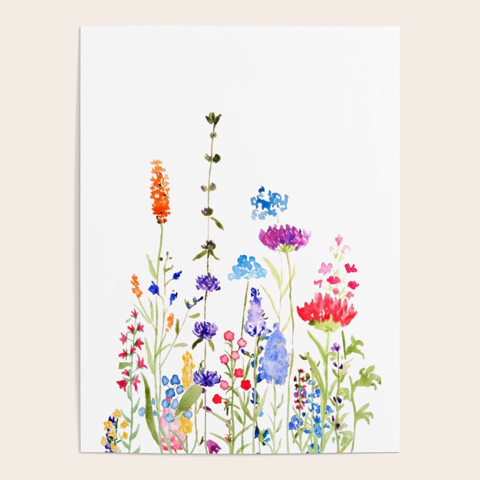 colorful wild flowers watercolor painting Poster Gallery Image 1