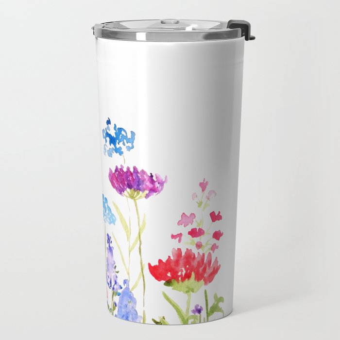 colorful wild flowers watercolor painting Travel Mug Gallery Image 2